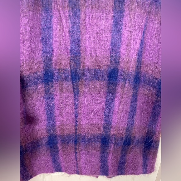Vintage Donegal Ireland Handwoven Pure New Wool Mohair Plaid Scarf Coat Purple L - Picture 10 of 10